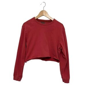 Vintage Red Cropped Long Sleeve Crew Neck Tee